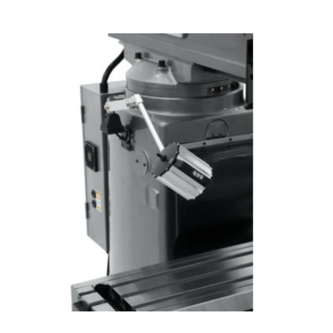 Jet 7-7/8 x 35-3/4" Knee Milling Machine: 1.5000 hp, Step Pulley, Three Phase  120 RPM Min, 1550 RPM Max, R8 Spindle Taper 690038 left hand tools