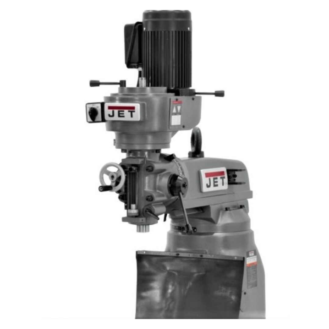 Jet 7-7/8 x 35-3/4" Knee Milling Machine: 1.5000 hp, Step Pulley, Three Phase  120 RPM Min, 1550 RPM Max, R8 Spindle Taper 690038 top half of machine