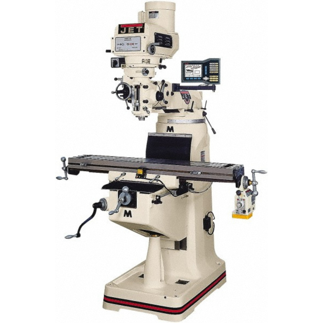 Jet 9 x 42" Knee Milling Machine: 3.00 hp, Variable Speed Pulley, Three Phase  60 RPM Min, 4200 RPM Max, R8 Spindle Taper  690408
