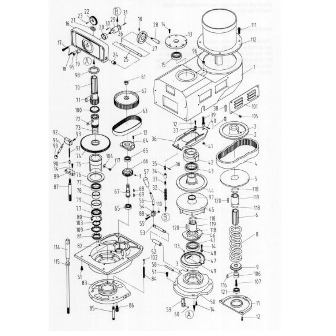 Jet 9 x 49" Knee Milling Machine: 3.0000 hp, Variable Speed Pulley, Three Phase  60 RPM Min, 4200 RPM Max, R8 Spindle Taper 690182 paper view diagram parts