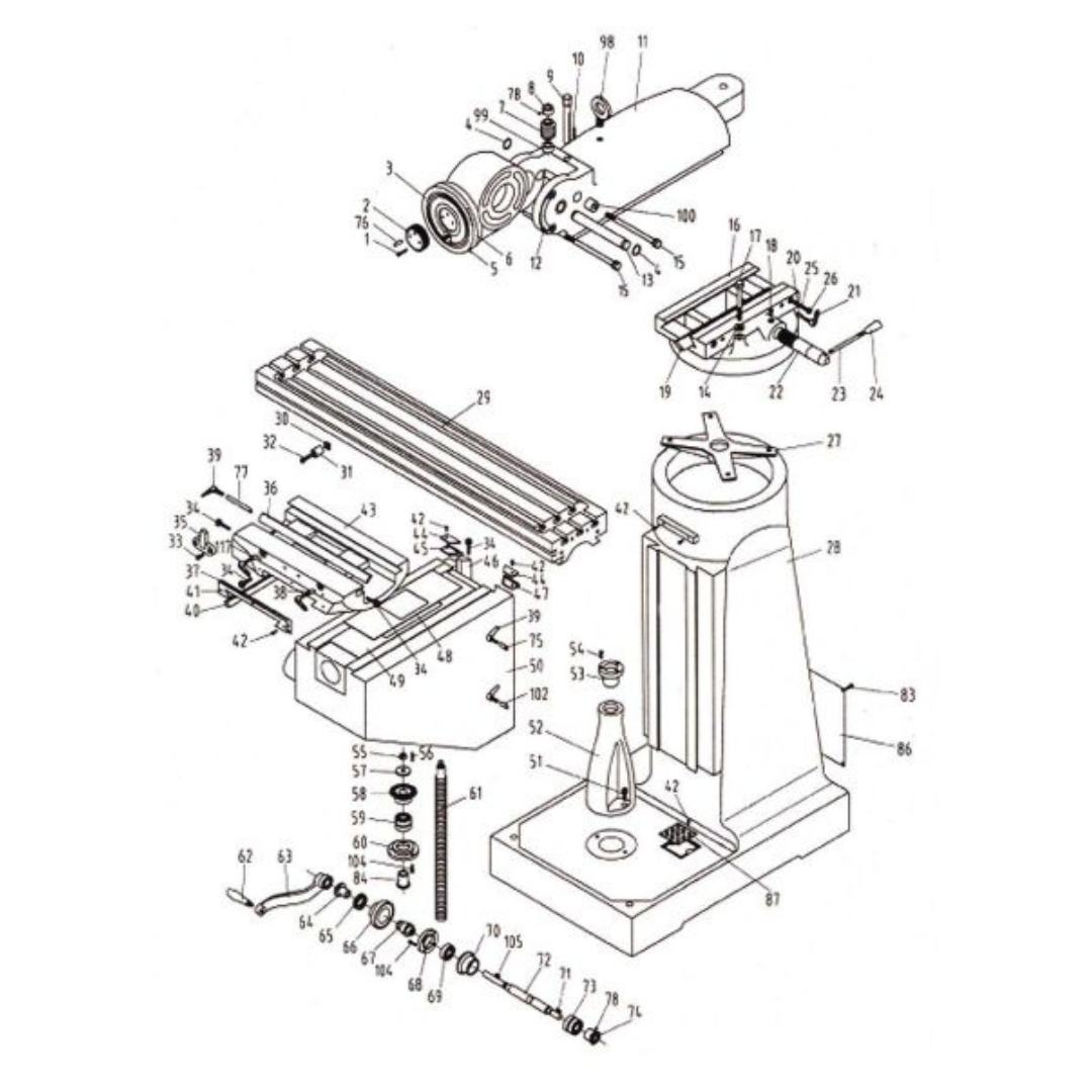 Jet 9 x 49" Knee Milling Machine: 3.0000 hp, Variable Speed Pulley, Three Phase  60 RPM Min, 4200 RPM Max, R8 Spindle Taper 690182 parts of machine