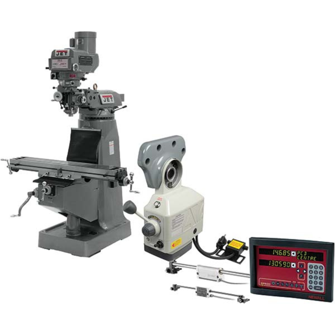 Jet 9 x 49" Knee Milling Machine: 3.0000 hp, Variable Speed Pulley, Three Phase  60 RPM Min, 4200 RPM Max, R8 Spindle Taper 9774232/4104673