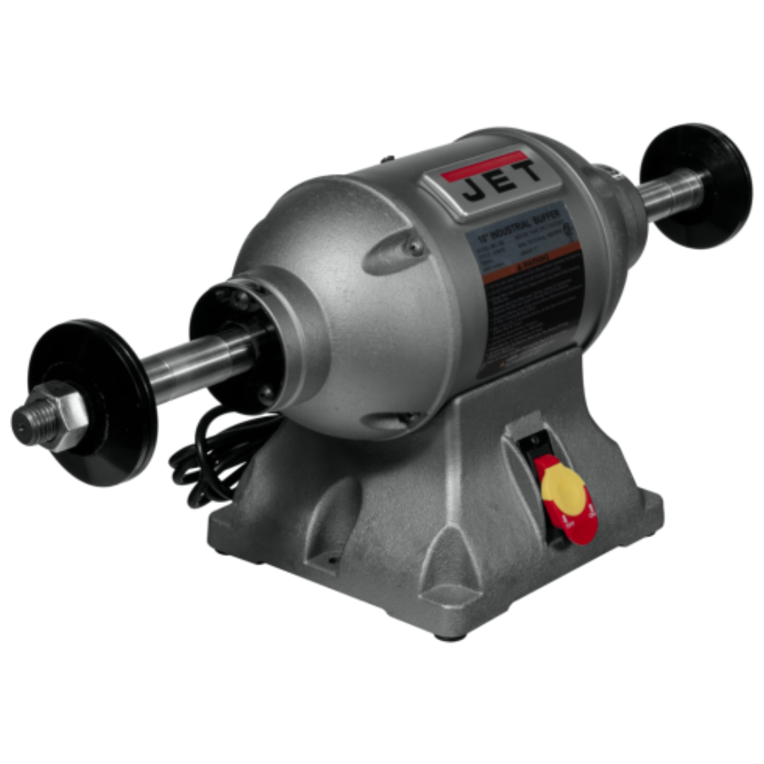Jet Bench Buffer: 10" Wheel Dia, 1" Arbor Hole Dia  115 & 230 V, 1 Phase, 1,800 Max RPM 578410  left side front of machine