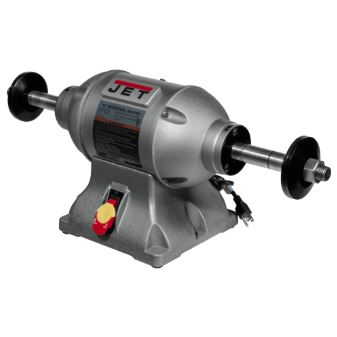 Jet Bench Buffer: 10" Wheel Dia, 1" Arbor Hole Dia  115 & 230 V, 1 Phase, 1,800 Max RPM 578410  right side view of machine
