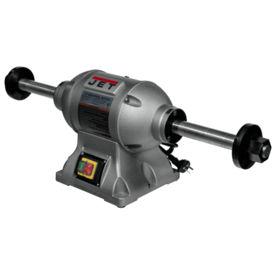 Jet Bench Buffer: 12" Wheel Dia, 1-1/4" Arbor Hole Dia, 2 hp  230 V, 1 Phase, 1,800 Max RPM 578412 right side front of machine