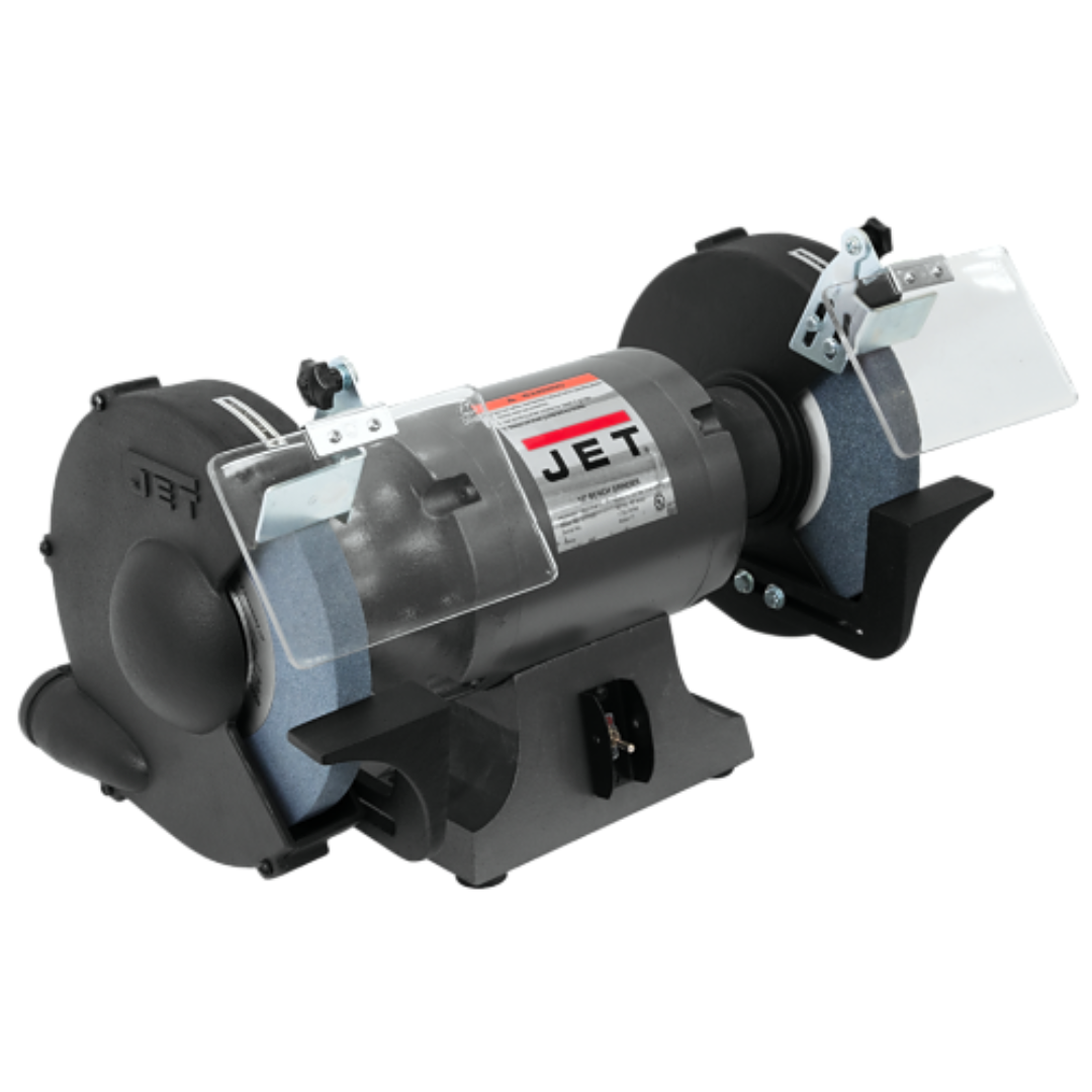 Jet Bench Grinder: 10" Wheel Dia, 1" Arbor Hole Dia  115 V, 1 Phase, 1" Wheel Thickness, 1,725 Max RPM 577103  close up view