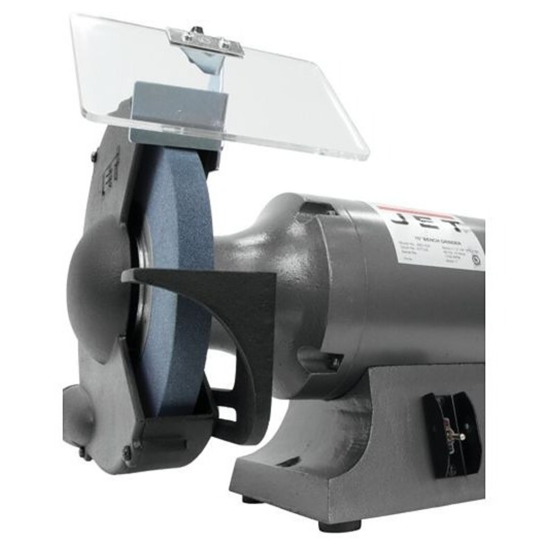 Jet Bench Grinder: 10" Wheel Dia, 1" Arbor Hole Dia  115 V, 1 Phase, 1" Wheel Thickness, 1,725 Max RPM 577103 left side view