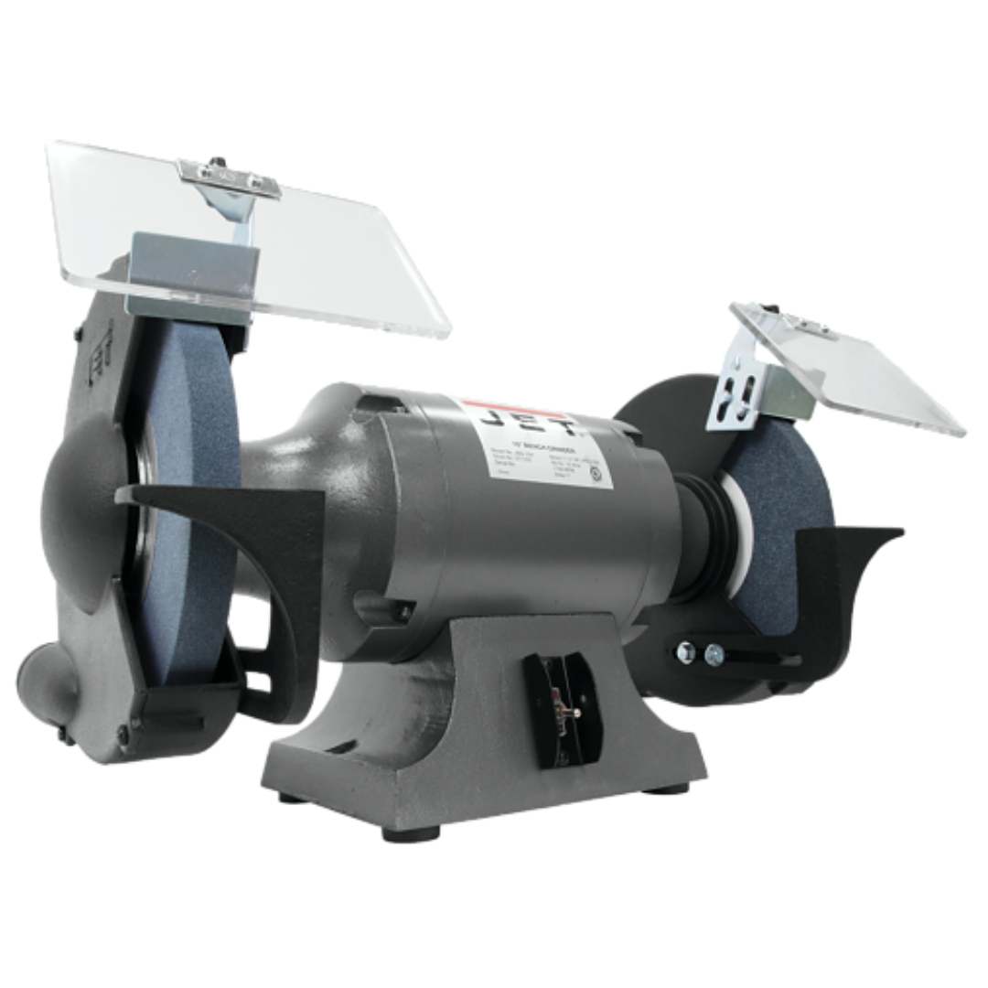 Jet Bench Grinder: 10" Wheel Dia, 1" Arbor Hole Dia  115 V, 1 Phase, 1" Wheel Thickness, 1,725 Max RPM 577103 left side view