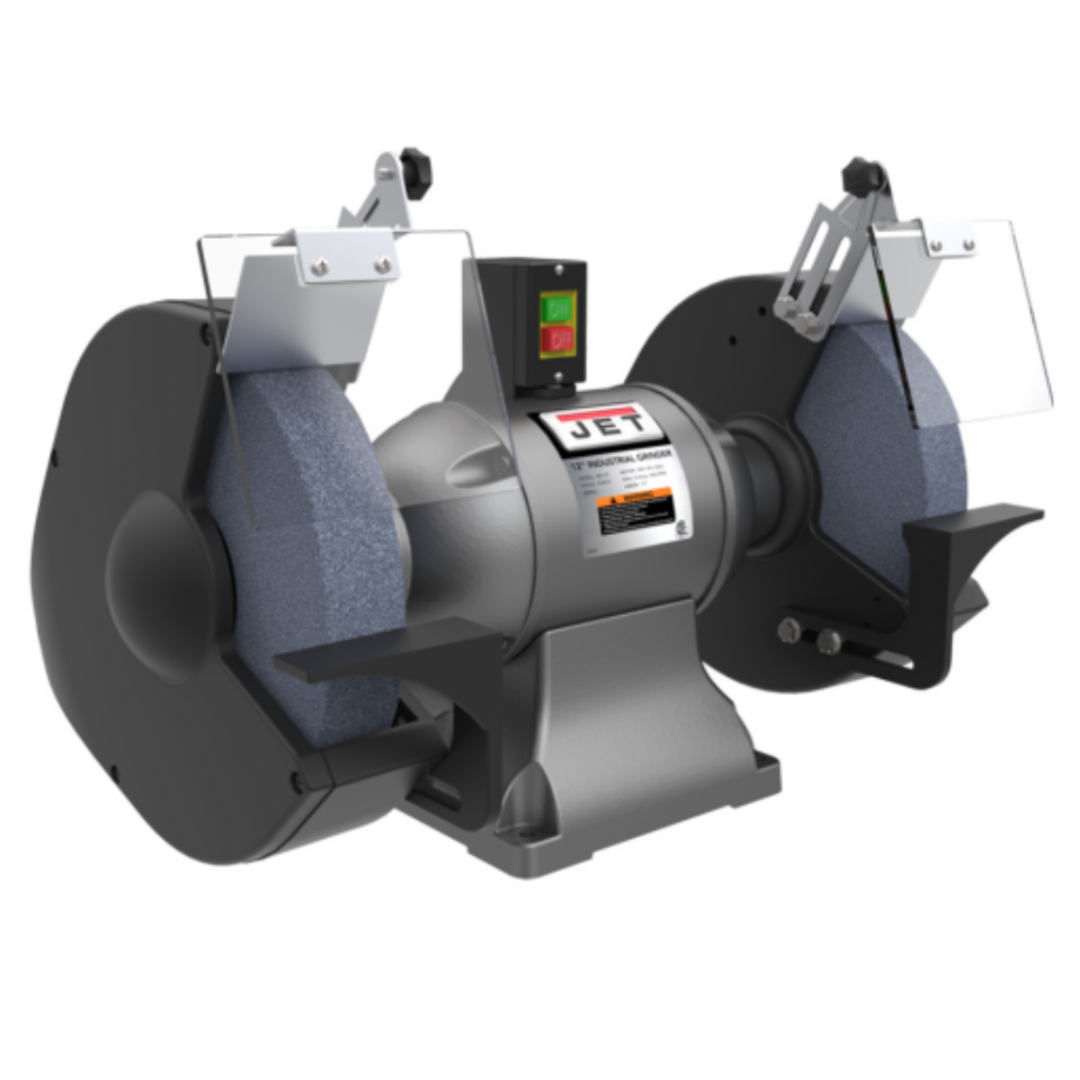 Jet Bench Grinder: 12" Wheel Dia, 1-1/4" Arbor Hole Dia, 2 hp  230 V, 1 Phase, 1" Wheel Thickness, 1,720 Max RPM  578012