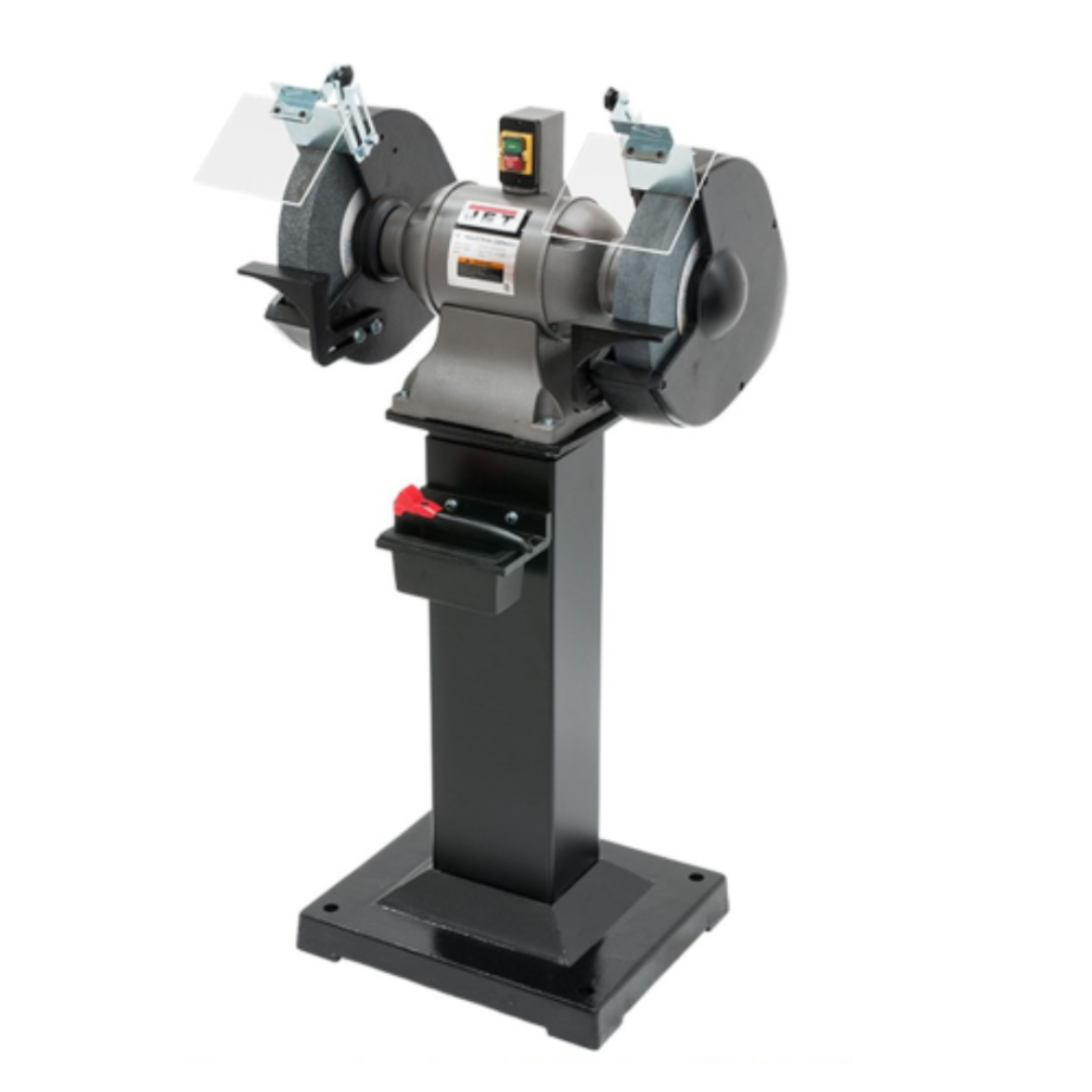 Jet Bench Grinder: 12" Wheel Dia, 1-1/4" Arbor Hole Dia, 2 hp  230 V, 1 Phase, 1" Wheel Thickness, 1,720 Max RPM  578012 on stand