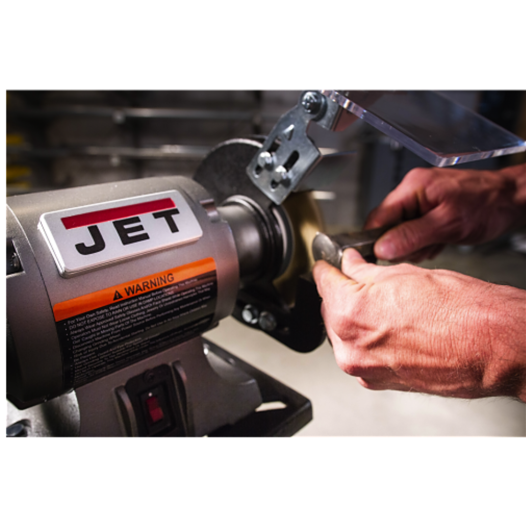 Jet Bench Grinder: 6" Wheel Dia, 1/2" Arbor Hole Dia  115 V, 1 Phase, 3,450 Max RPM 577126 in use