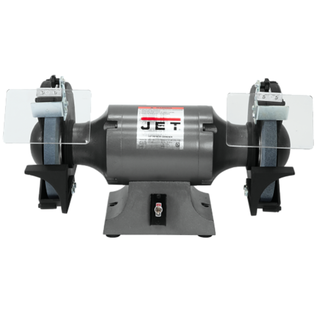 Jet Bench Grinder: 6" Wheel Dia, 1/2" Arbor Hole Dia  115 V, 1 Phase, 3,450 Max RPM 577126 jet tools front view