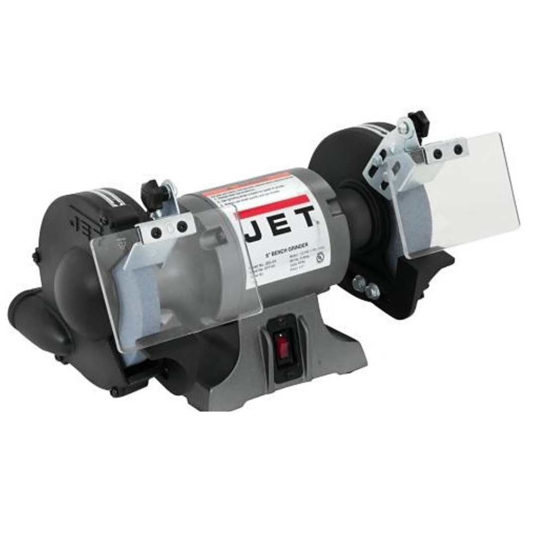 Jet Bench Grinder: 6" Wheel Dia, 1/2" Arbor Hole Dia 577101 left side view of jet tools