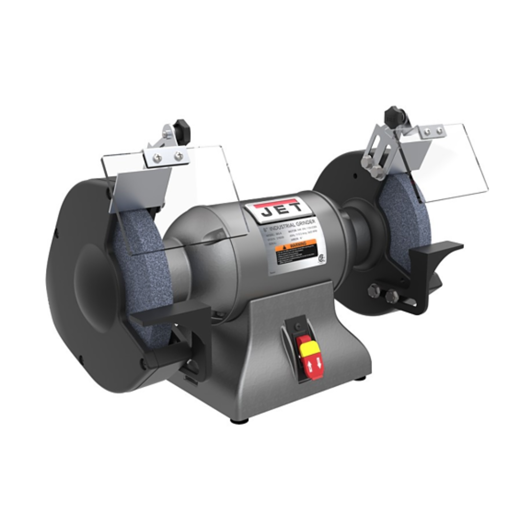 Jet Bench Grinder: 8" Wheel Dia, 0.63" Arbor Hole Dia, 1 hp  115 V, 1 Phase, 1" Wheel Thickness, 3,450 Max RPM 578008  close up view