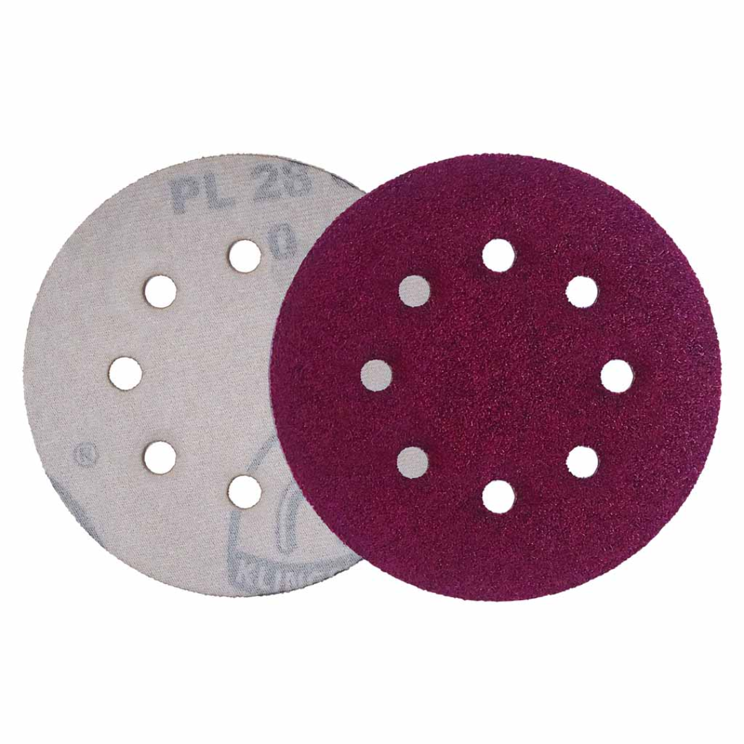 Klingspor PL28 Antistatic A/O 100 Grit C-Wt Paper 5 inch 8 hole sanding disc with Kling-On hook and loop backing for wood metal and surface preparation applications