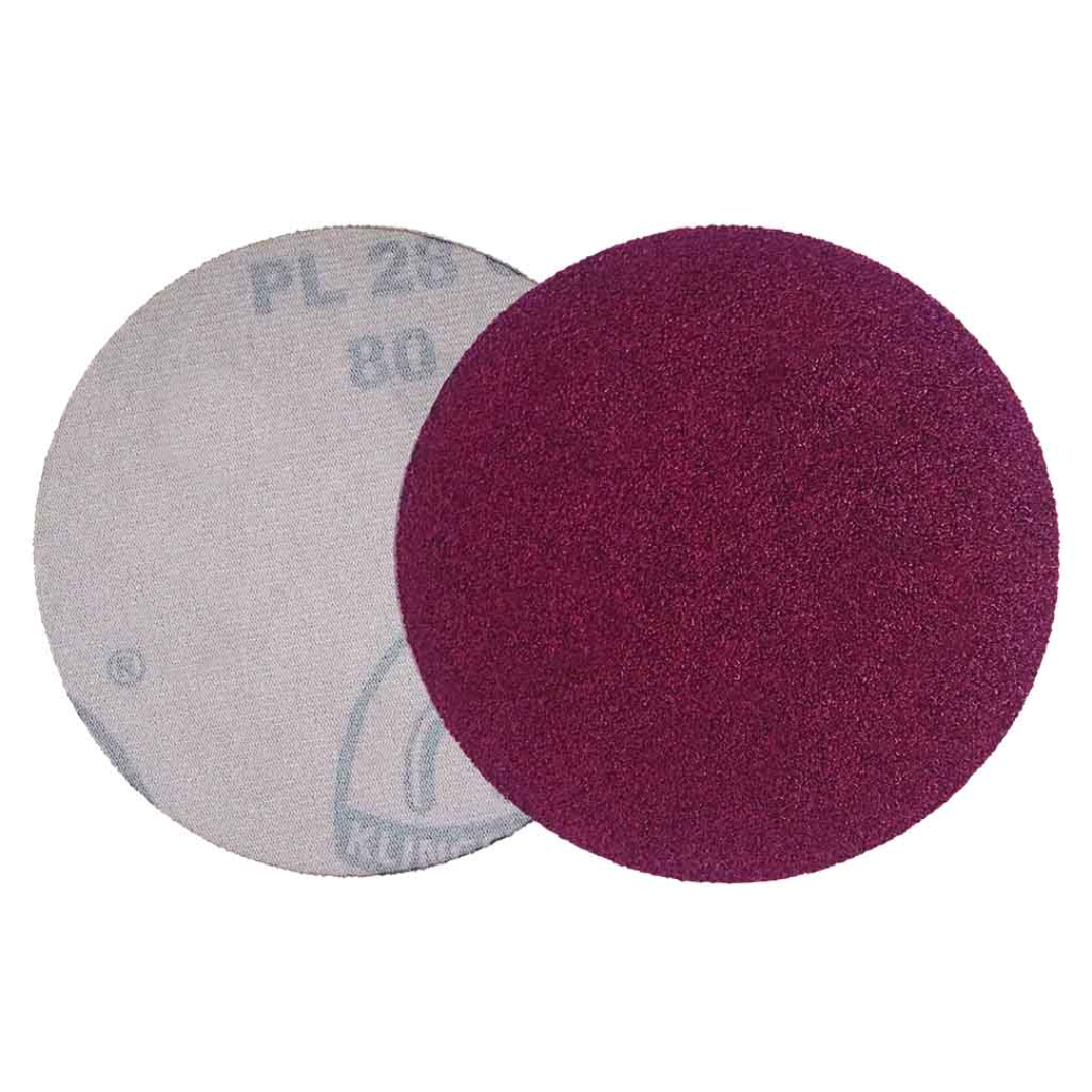 Klingspor PL28 Antistatic A/O 150 Grit sanding disc with no-hole design, durable C-weight paper backing, and Kling-On hook and loop attachment for fine sanding and finishing applications on wood, metal, and solid surfaces.