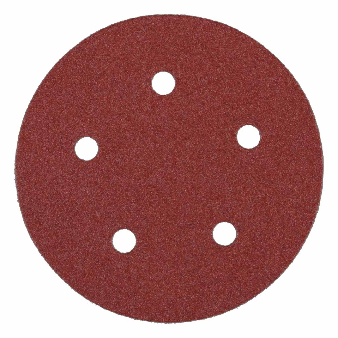 Klingspor PS29 Antistatic A/O 120 Grit sanding disc with 5-hole dust extraction pattern and Kling-On hook and loop backing for smooth woodworking and efficient sanding applications.