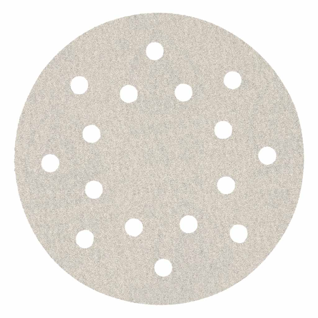 Klingspor PS33 Stearated A/O 100 Grit sanding disc with 16-hole pattern and Kling-On hook and loop backing for efficient dust extraction and professional sanding applications.