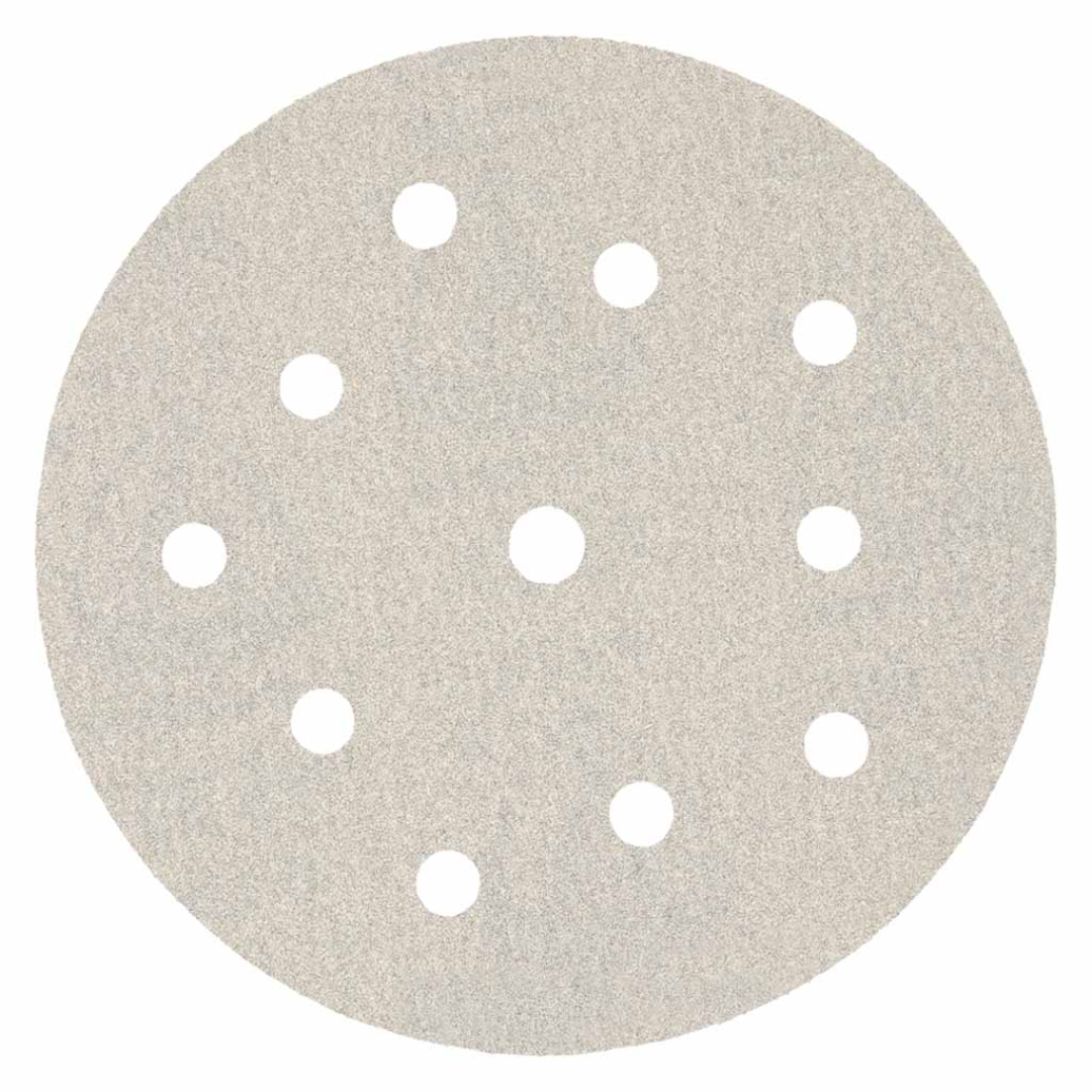 Klingspor PS33 Stearated A/O, 280 Grit, B-Wt Paper, 5"x 11 Holes Dyna Extreme Vac, Kling-On 033K280B-127EXTMV sanding disc featuring premium aluminum oxide abrasive grain, stearated anti-loading coating, flexible B-weight paper backing, and 11-hole Dyna Extreme Vac dust extraction pattern for ultra-fine finish sanding on wood, primer, paint, fiberglass, plastic, rubber, and metal surfaces.