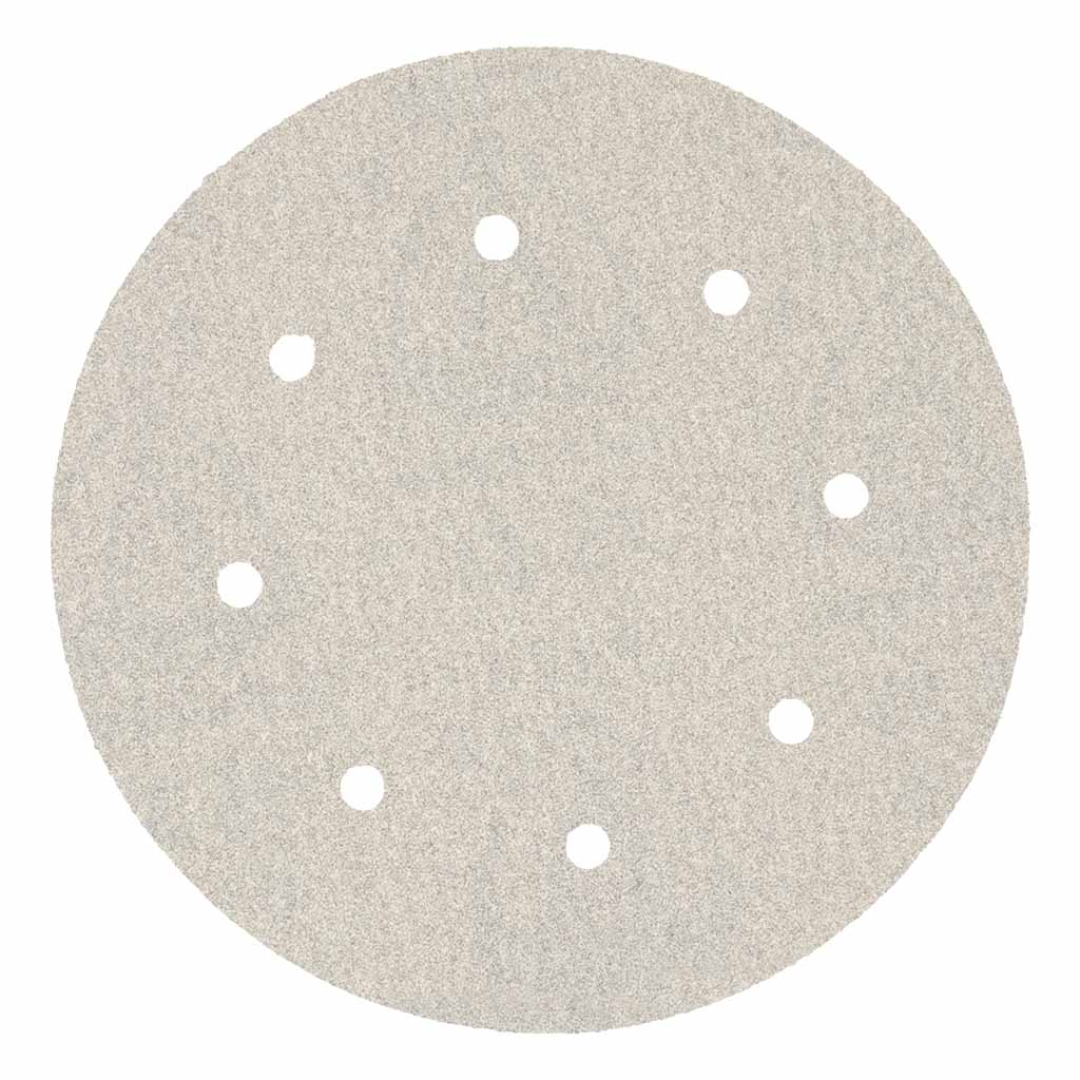 Klingspor PS33 Stearated A/O 80 Grit sanding disc with 8-inch diameter, 8-hole dust extraction pattern, and Kling-On hook and loop backing for professional sanding on wood, primer, paint, fiberglass, plastic, and metal surfaces.