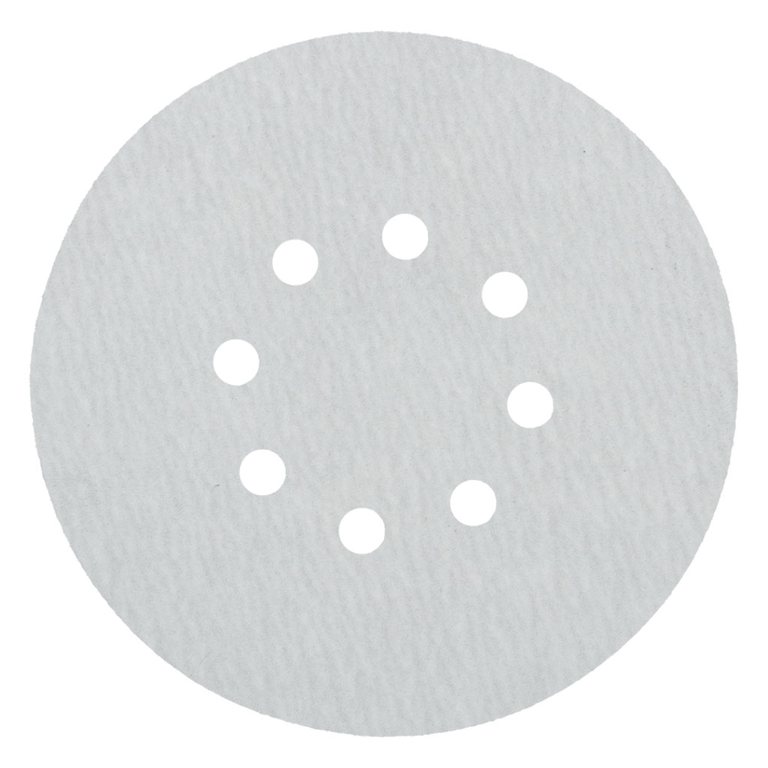 Klingspor VP73W Stearated A/O, 120 Grit, C-Wt Latex Paper, 6"x 8 Holes, Kling-On 073VPK120W-15000A sanding disc featuring premium aluminum oxide abrasive grain, latex-impregnated C-weight paper backing, and 8-hole dust extraction pattern for efficient sanding, reduced loading, and long-lasting performance on wood, composites, marine materials, and autobody surfaces.