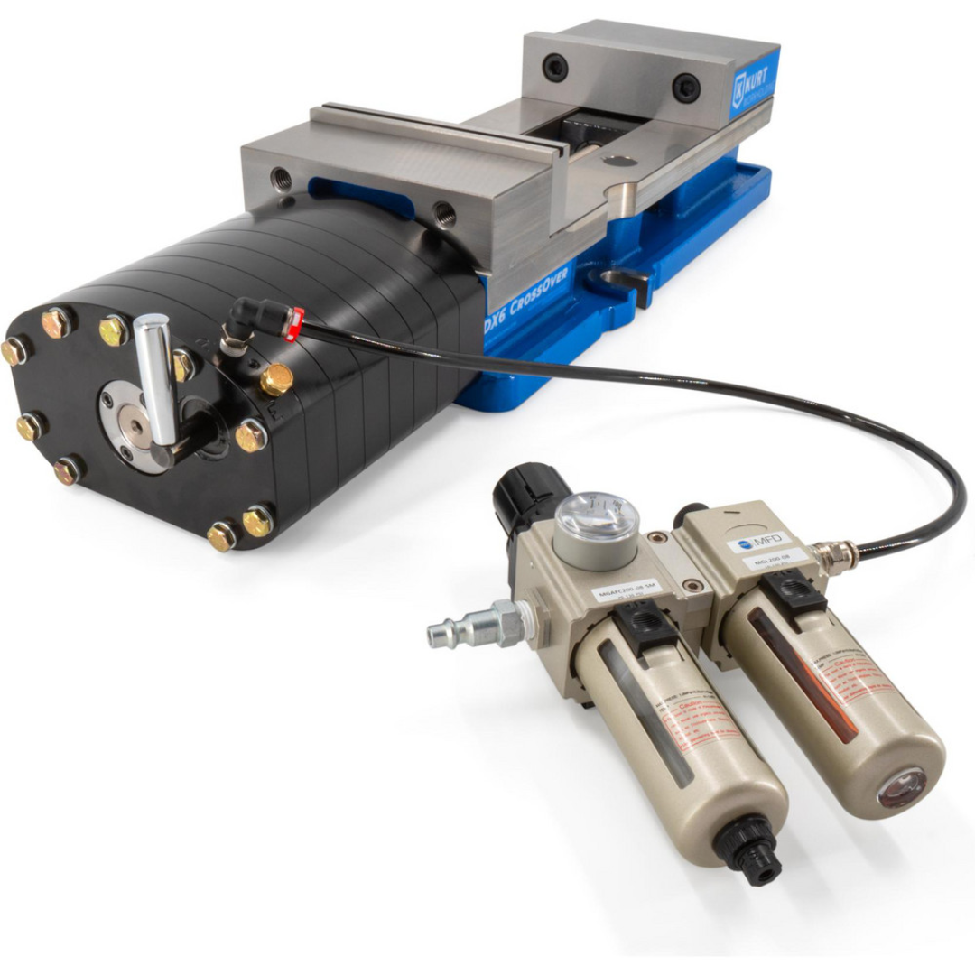 Kurt CNC Machines Vise: DX, Single-Station, 6.00" Jaw Width, 9.0" Jaw Opening, Stationary Base, Precision 67155739 angled product view highlighting precision-ground surfaces, stationary base construction, and industrial-grade CNC machining performance.