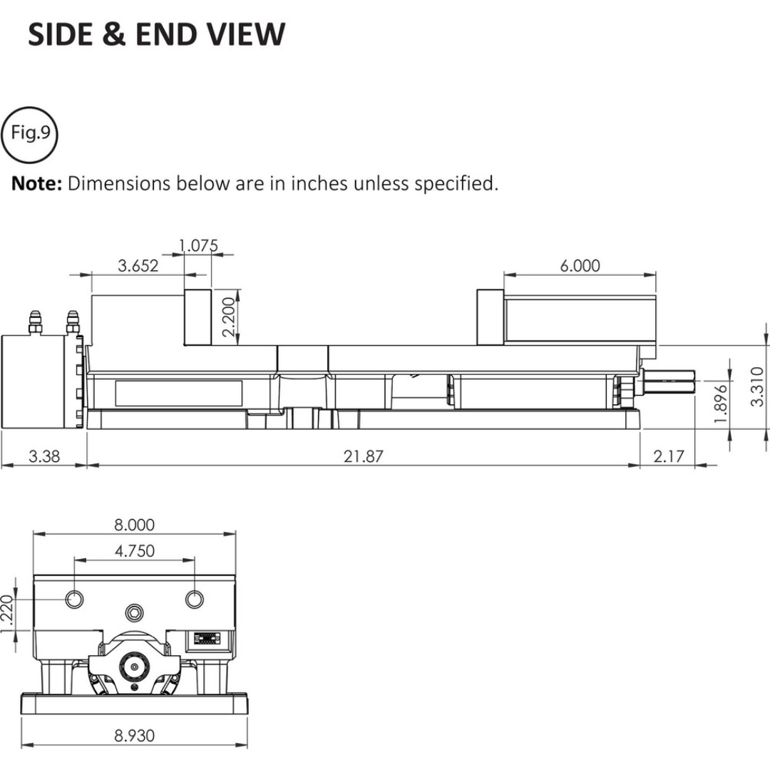 Kurt CNC Machines Vise: DX, Single-Station, 8.00" Jaw Width, 10.0" Jaw Opening, Stationary Base, Precision 81818304 angled view highlighting the precision-ground vise body, wide jaw capacity, stationary base construction, and robust clamping system engineered for CNC machining accuracy and repeatability.