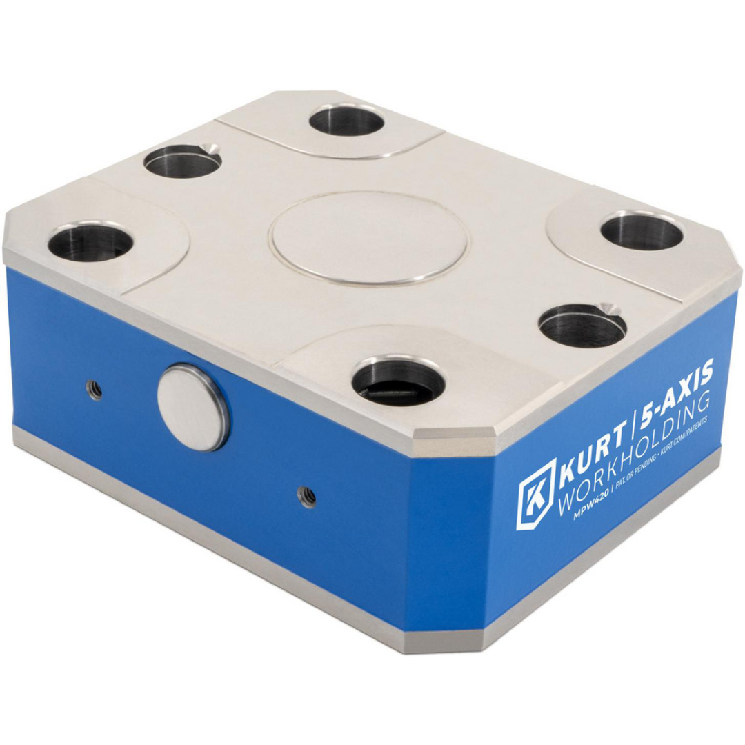 Kurt CNC Quick-Change Clamping Modules: Actuation Type: Manual; Number of Module Centers: 1 55541924 shown in a front angled view featuring a precision manual quick-change clamping module with pull-stud mounting interface, compact steel construction, and high-accuracy workholding platform for CNC machining applications.