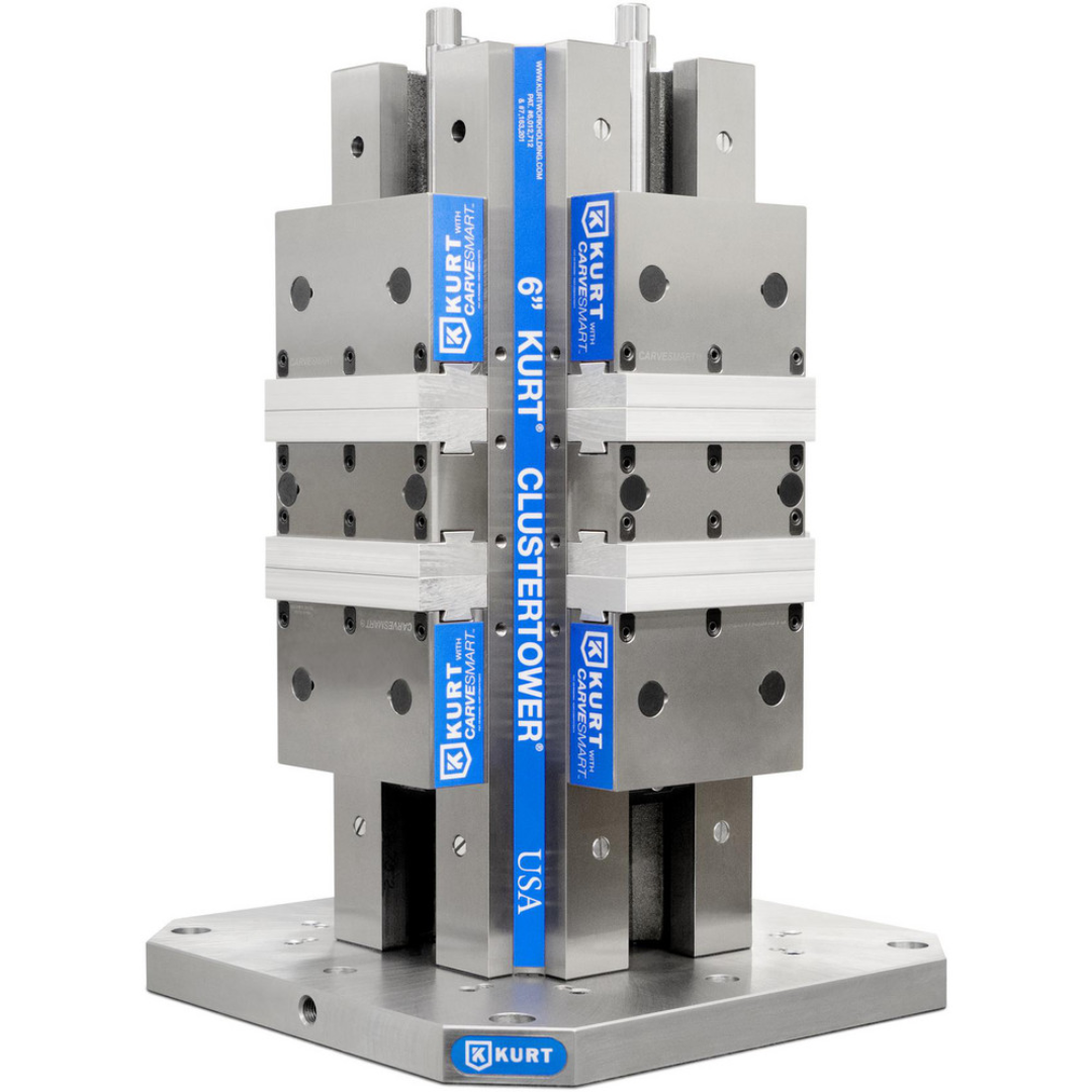 Kurt Machine Vise: 8-Station, 6.0000" Jaw Width, 11" Jaw Opening, Stationary Base, Precision CTTL66CS multi-station precision machining vise featuring eight workholding stations, vertical tower configuration, and heavy-duty construction for CNC manufacturing applications.