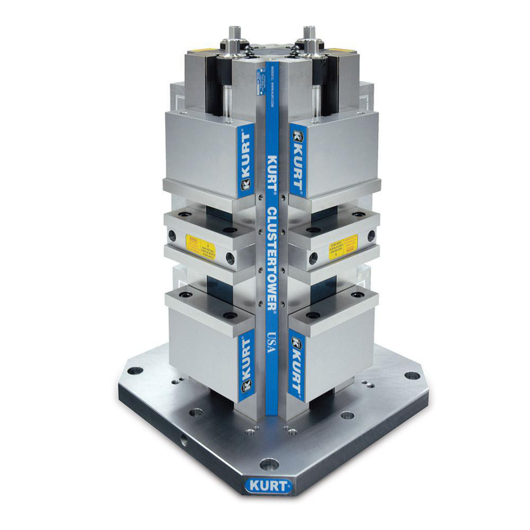 Kurt Machine Vise: 8-Station, 6.0000" Jaw Width, 4" Jaw Opening, Stationary Base, Precision 96373170 multi-station precision machine vise system featuring eight workholding stations on a stationary base for high-density CNC machining and production manufacturing.