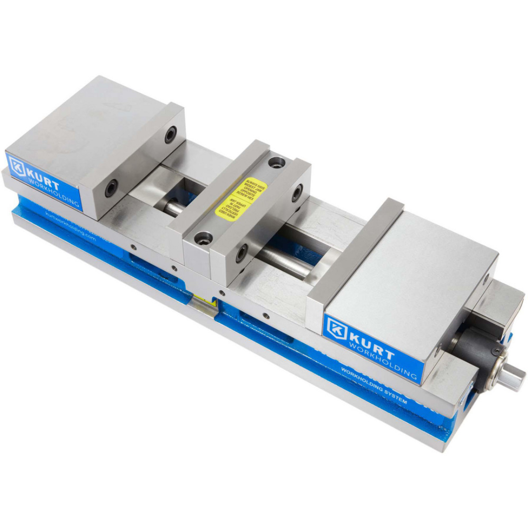 Kurt Machine Vise: Double-Station, 6.00" Jaw Width, 4" Jaw Opening, Stationary Base 73411738 double-station precision machine vise with dual clamping zones, 6-inch jaw width, stationary base, and high-accuracy workholding for CNC milling and machining operations.