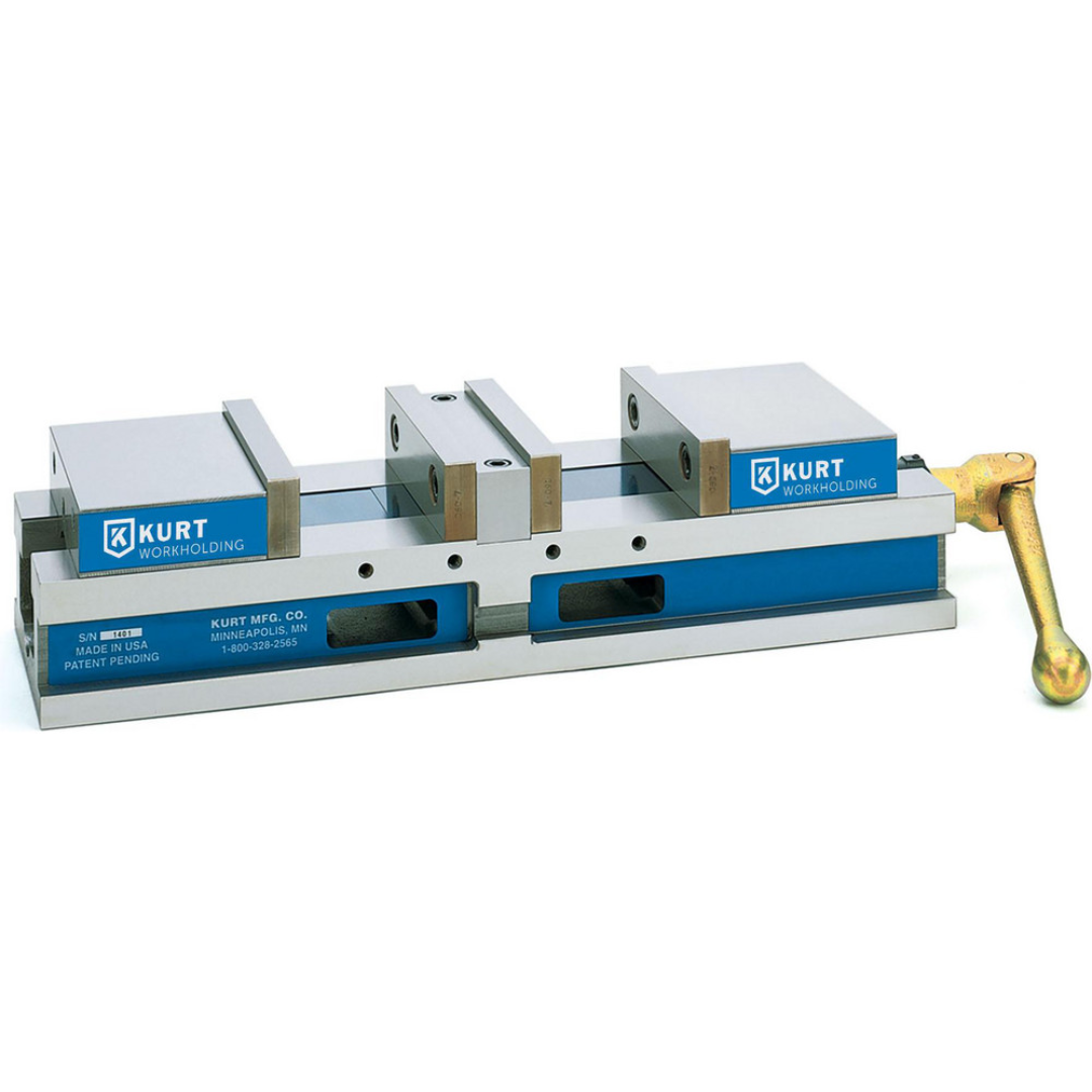 Kurt Machine Vise: Double-Station, 8.0000" Jaw Width, 6" Jaw Opening, Stationary Base, Precision DL800 heavy-duty double-station machine vise with precision-ground jaws, stationary base design, and high-accuracy workholding for CNC machining and milling operations.