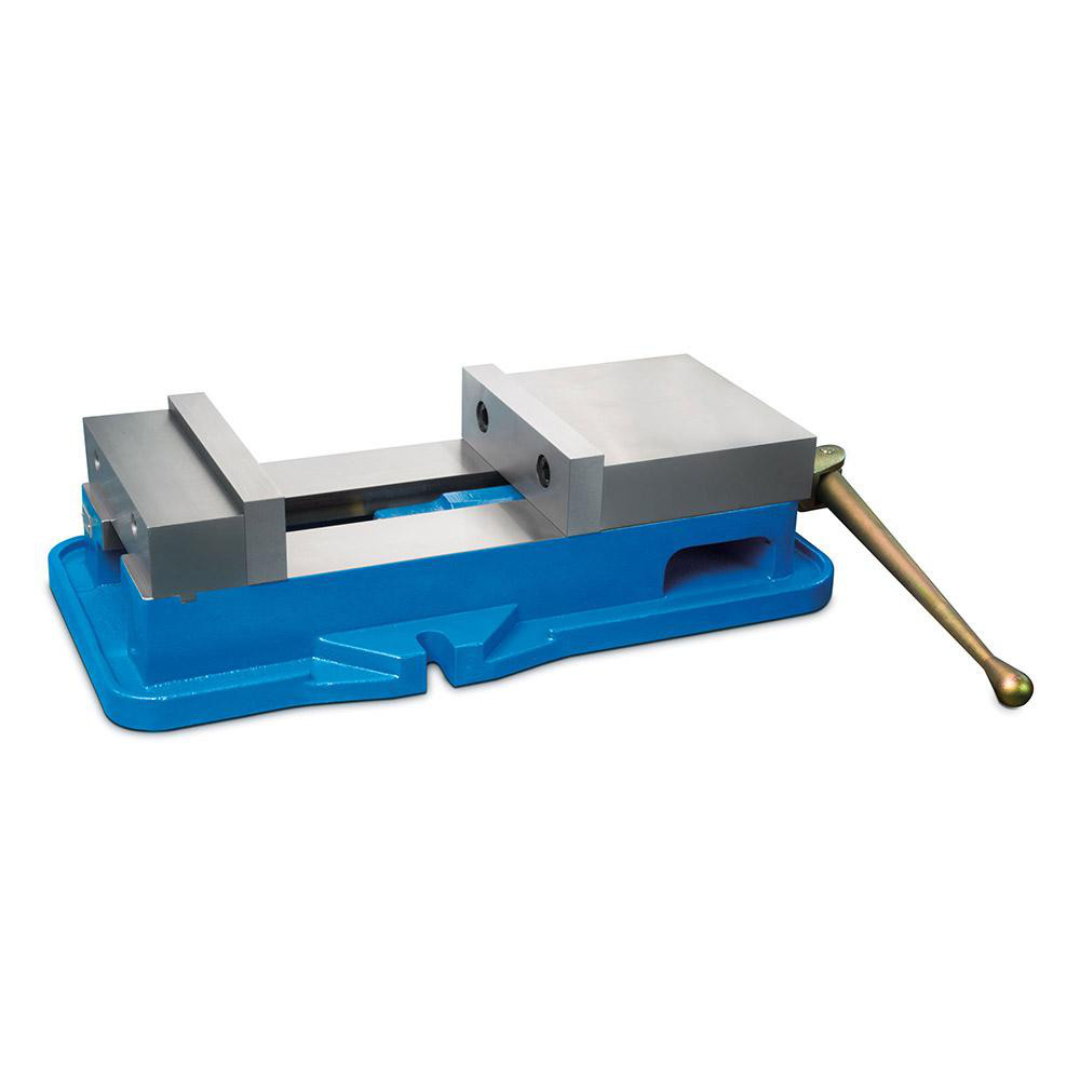 Kurt Machine Vise: Single-Station, 10.00" Jaw Width, 9-3/4" Jaw Opening, Stationary Base, Precision 09215104 side-angle product image highlighting the 10-inch jaw width, rigid stationary base construction, and precision workholding design for demanding machining operations.