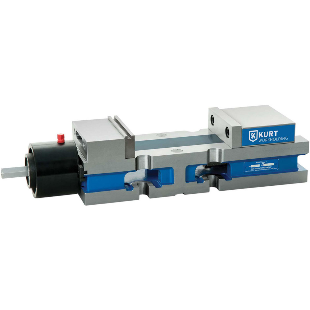 Kurt Machine Vise: Single-Station, 4.0000" Jaw Width, 6" Jaw Opening, Stationary Base, Precision 61764221 shown in a side angled view featuring precision-ground jaws, single-station workholding design, stationary base construction, and high-accuracy CNC machining vise configuration for milling applications.