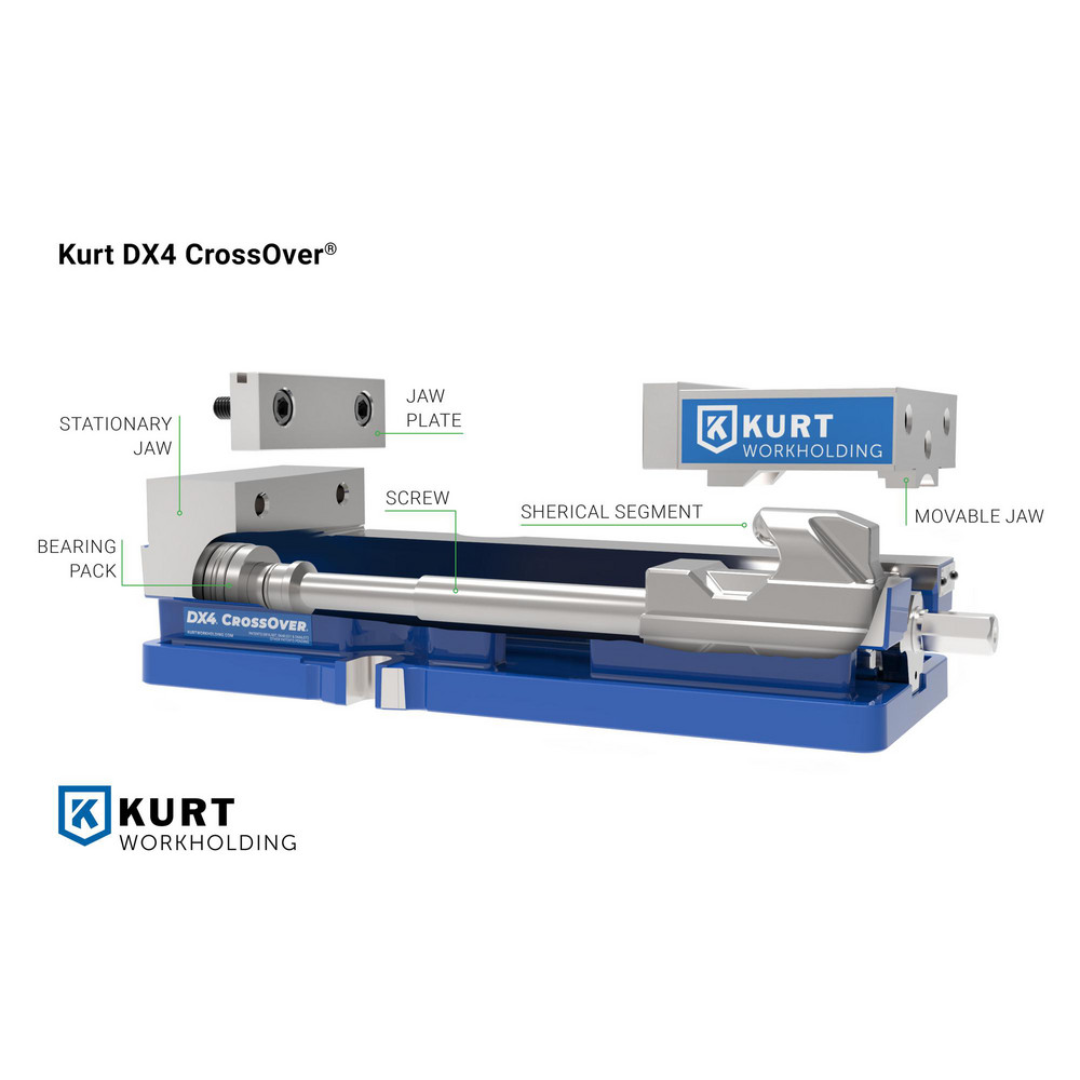 Kurt Machine Vise: Single-Station, 4.00" Jaw Width, 6-1/2" Jaw Opening, Stationary Base, Precision 30980429 product specification image illustrating overall vise configuration and precision workholding design.
