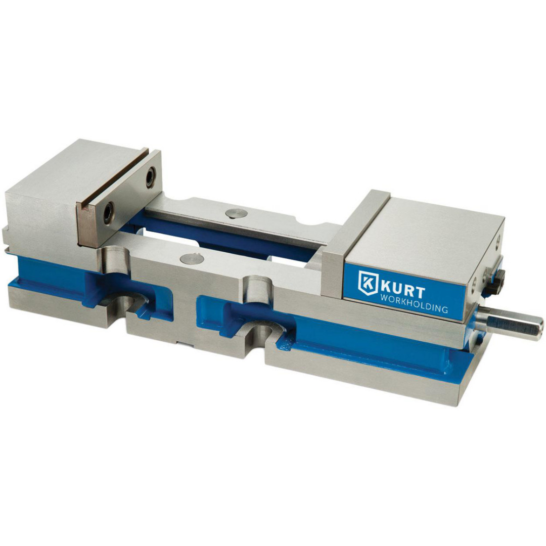 Kurt Machine Vise: Single-Station, 4.00" Jaw Width, 6" Jaw Opening, Stationary Base, Precision 44541472 shown in a front three-quarter view with precision-ground jaws, rigid stationary base, and durable workholding construction for milling and machining applications.