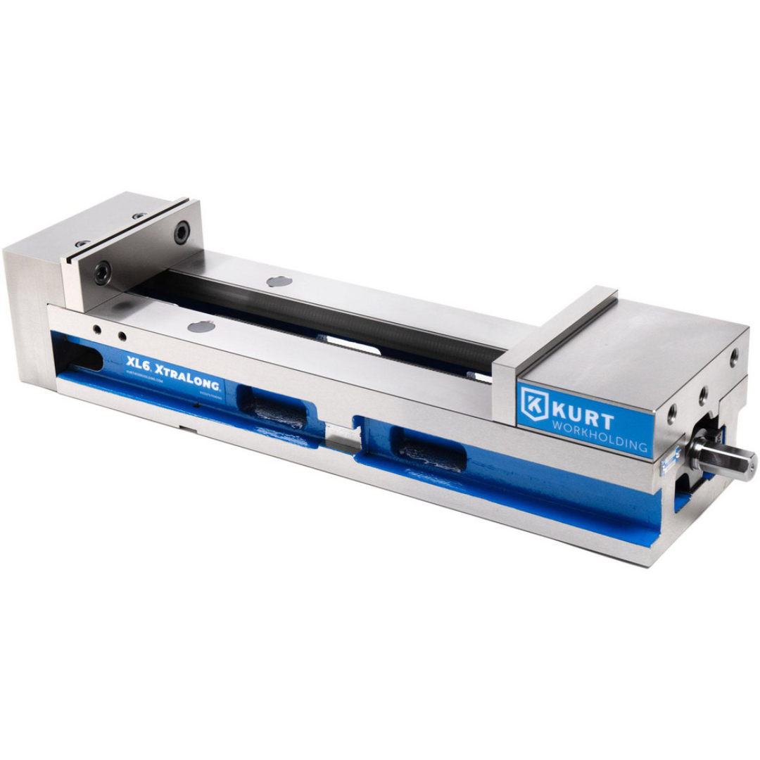 Kurt Machine Vise: Single-Station, 6.00" Jaw Width, 14" Jaw Opening, Stationary Base, Precision 48750004 mounted precision machine vise with 6-inch jaw width, hardened steel construction, and high-accuracy clamping system for CNC machining applications.