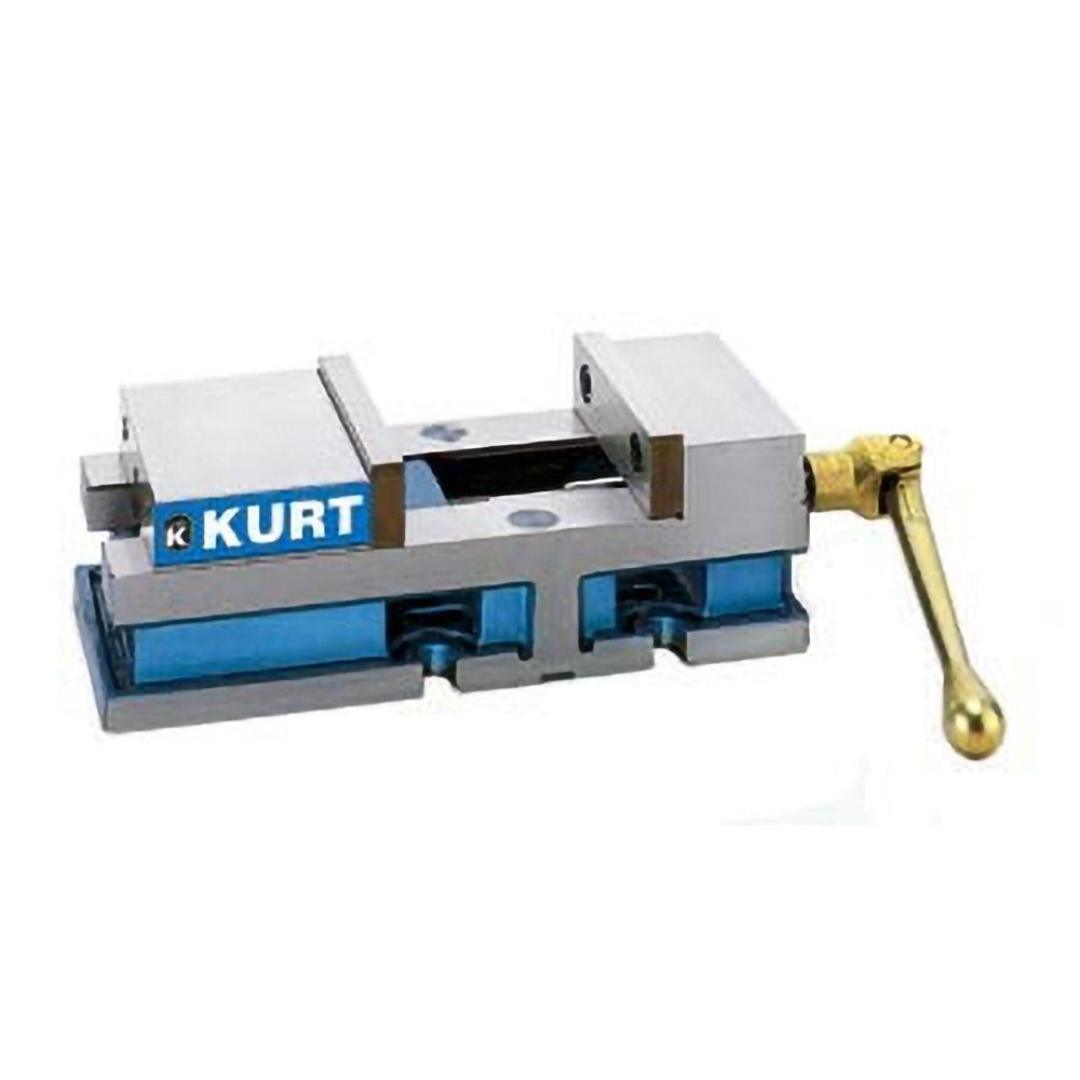 Kurt Machine Vise: Single-Station, 6.00" Jaw Width, 6" Jaw Opening, Stationary Base, Precision 09219023 side-angle product image highlighting the jaw assembly, stationary base design, manual handle, and precision workholding features for machine shop operations.