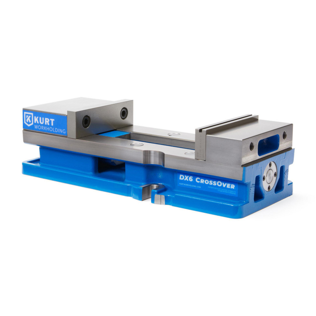 Kurt Machine Vise: Single-Station, 6.00" Jaw Width, 9" Jaw Opening, Stationary Base, Precision 37609880 side-angle view showing the precision jaw assembly, spindle mechanism, and heavy-duty stationary base construction.
