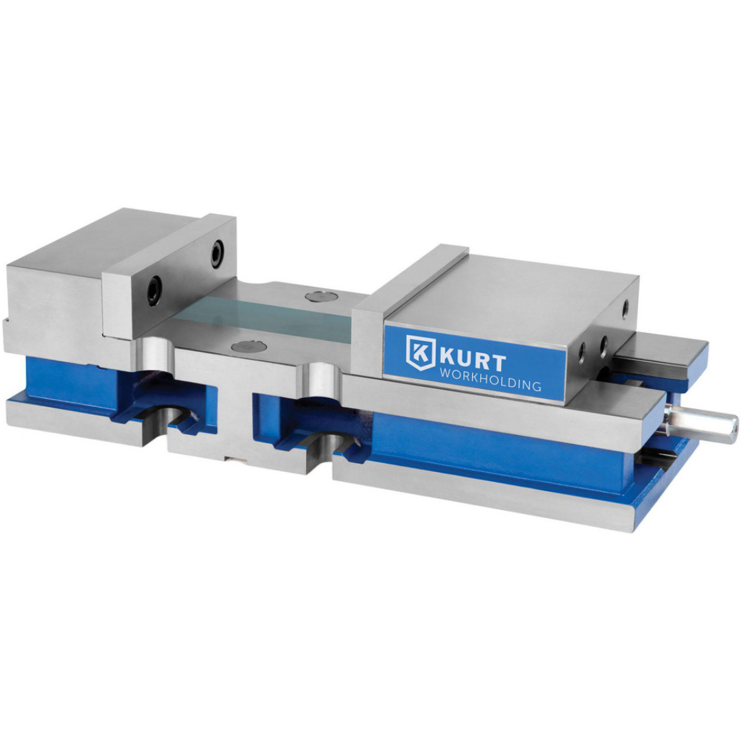 Kurt Machine Vise: Single-Station, 8.00" Jaw Width, 10-1/4" Jaw Opening, Stationary Base, Precision 44613685 heavy-duty precision machine vise featuring an 8-inch jaw width, 10-1/4-inch jaw opening capacity, and stationary base for secure CNC machining and milling operations.