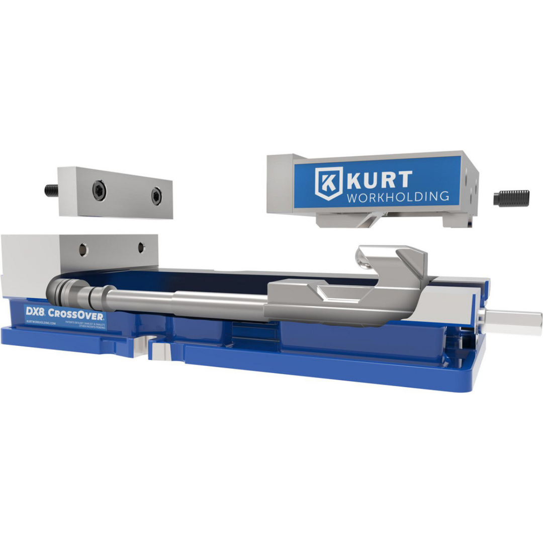 Kurt Machine Vise: Single-Station, 8.00" Jaw Width, 10" Jaw Opening, Stationary Base, Precision 18723726 product diagram view showcasing the stationary base, jaw arrangement, and heavy-duty machining capabilities.