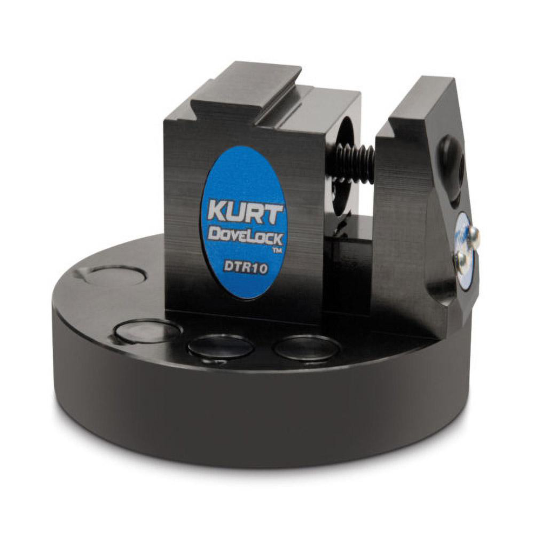 Kurt Modular Dovetail Reversible Vise: 1" Jaw Width, 1.3750" Jaw Height, 0.8000" Jaw Opening Capacity DTR10 angled side view showing reversible dovetail jaw configuration, compact footprint, and precision-engineered construction for secure small-part workholding in multi-axis machining operations.