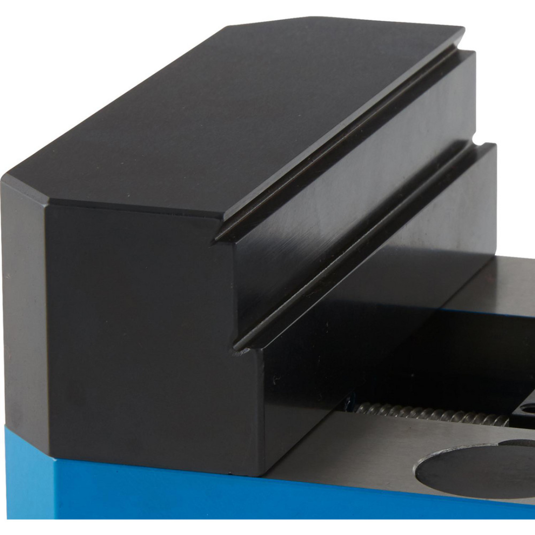 Kurt Modular Dovetail Vise: 4" Jaw Width, 1.2500" Jaw Height PF420D close-up view highlighting dovetail jaw geometry, durable vise body construction, and precision-engineered workholding features for repeatable machining setups.