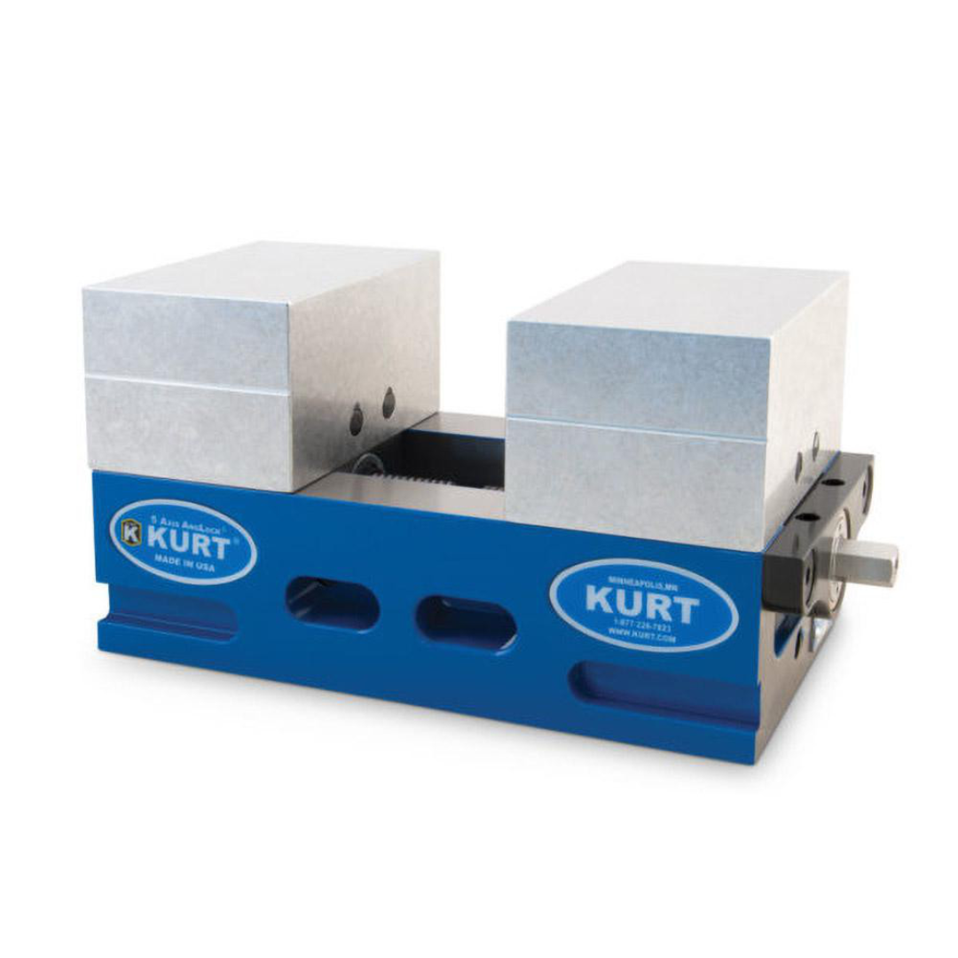Kurt Modular Vise: 4" Jaw Width, 2.2500" Jaw Height, 2.5000" Jaw Opening Capacity SCMX425 angled front view highlighting the compact modular design, precision-machined jaw surfaces, and secure clamping mechanism for advanced workholding operations.