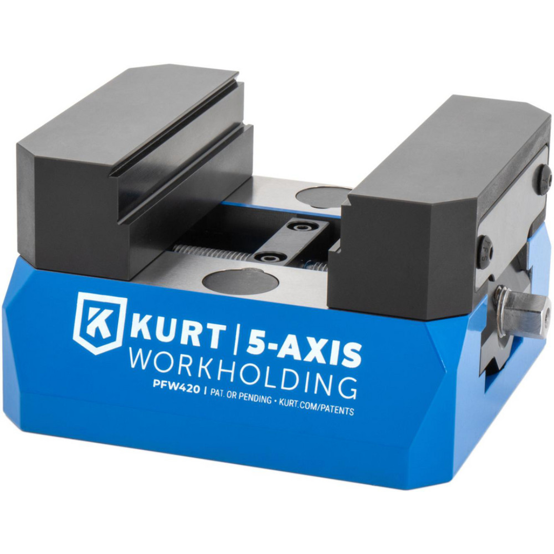 Kurt Self-Centering Vise: PFW, 2.5010" Max Jaw Opening 67380915 shown in an angled front view featuring precision self-centering jaws, rugged workholding construction, and compact machining vise design for CNC milling applications.