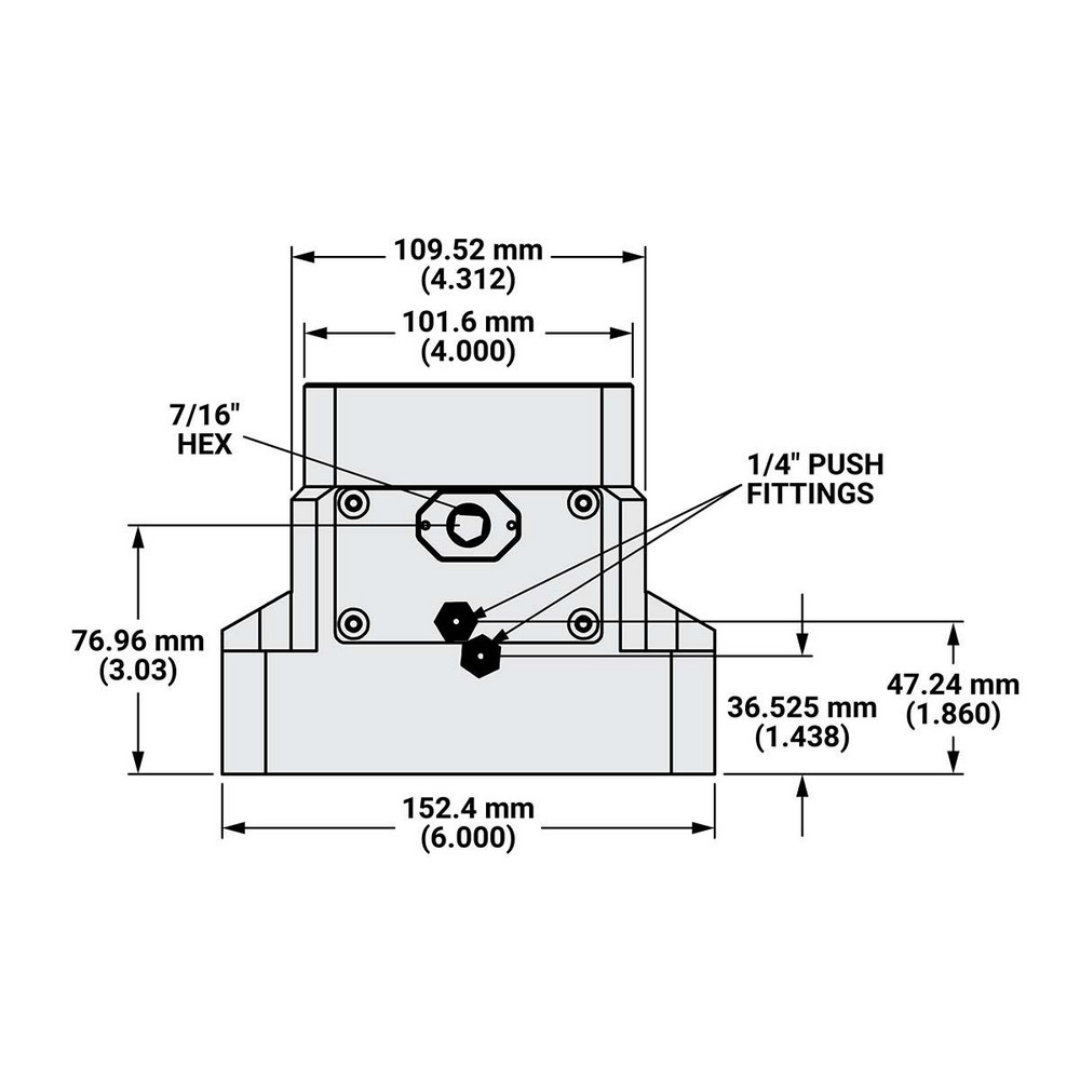 Kurt Self-Centering Vise: PF, 2.4300" Max Jaw Opening 79566253 detailed engineering illustration highlighting clamping components, centerline positioning features, and installation specifications for precision machining operations.