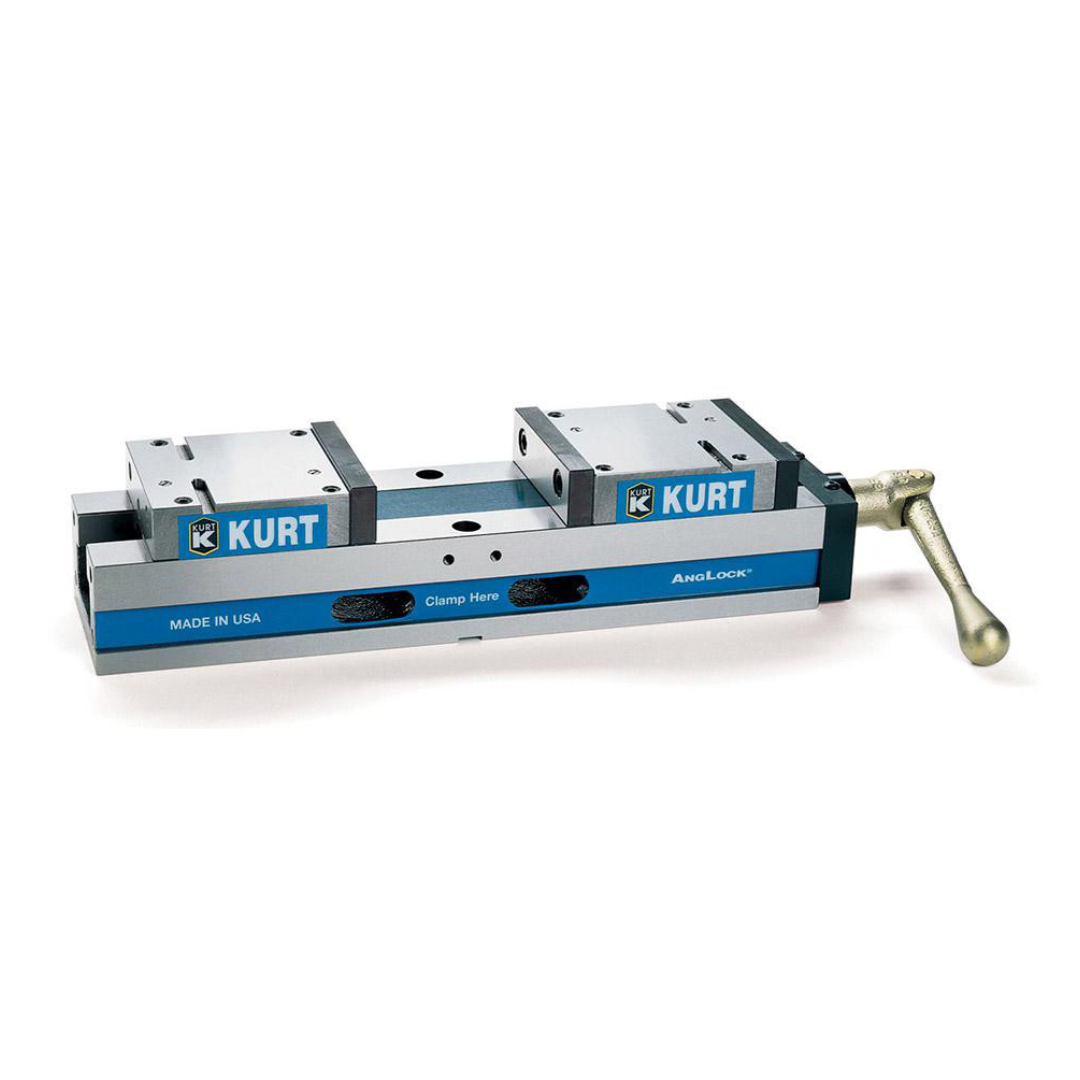 Kurt Self-Centering Vise: SCD640, 8.0000" Max Jaw Opening 09212820 angled view showing the self-centering jaw design, rigid construction, and extended clamping range for precision manufacturing operations.