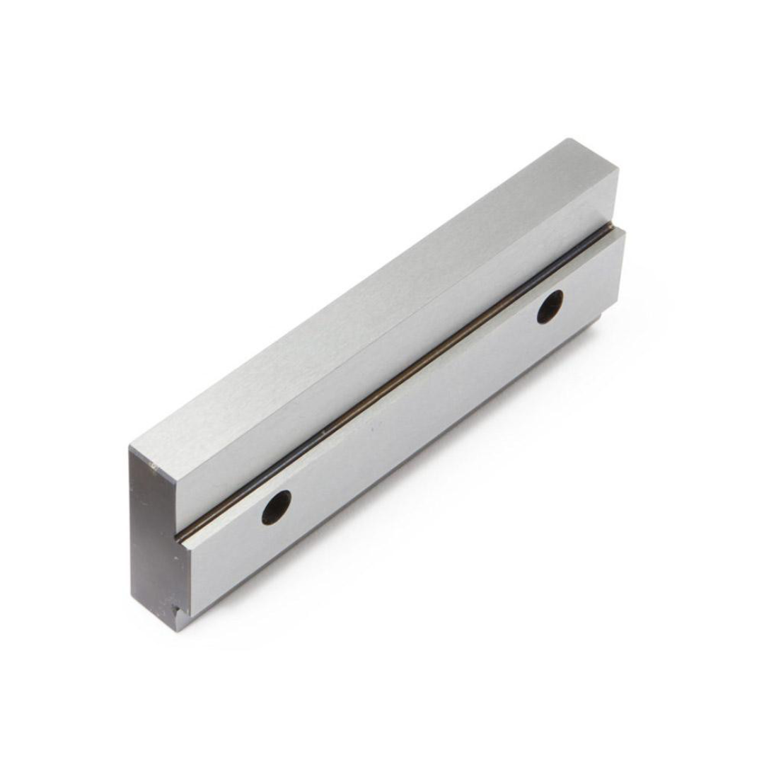 Kurt Vise Jaw: 3.97" Wide, 1.3740" High, 0.5470" Thick, Double Step 09219528 angled view highlighting the double-step jaw profile, precision-ground surfaces, and bolt-on mounting configuration for secure installation in compatible machine vises.