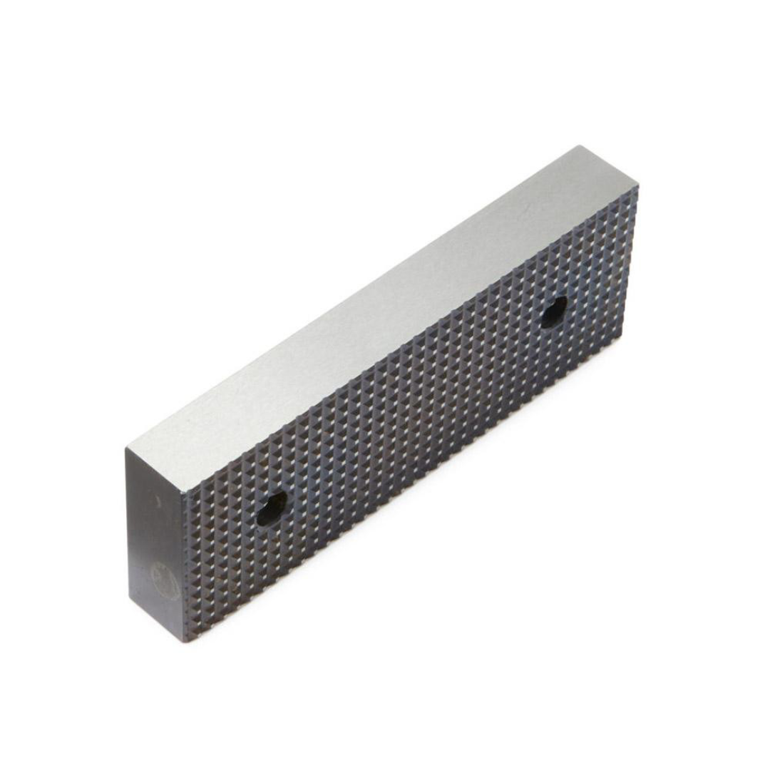 Kurt Vise Jaw: 3.97" Wide, 1.3740" High, 0.5470" Thick, Flat 09219585 replacement vise jaw shown in angled side view, flat hardened steel jaw designed for accurate workholding, durability, and compatibility with Kurt vise systems.