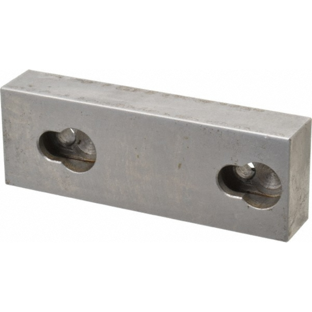 Kurt Vise Jaw: 3.97" Wide, 1.3740" High, 0.7300" Thick, Flat 09219569 precision-machined replacement vise jaw featuring a flat gripping surface and dual mounting holes for secure installation in machining and workholding applications.